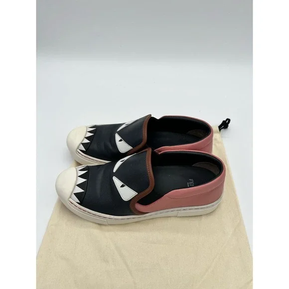 Fendi Pink Leather Monster Bug Slip on Sneakers w/ Dustbag sz 35 - Picture 2 of 9